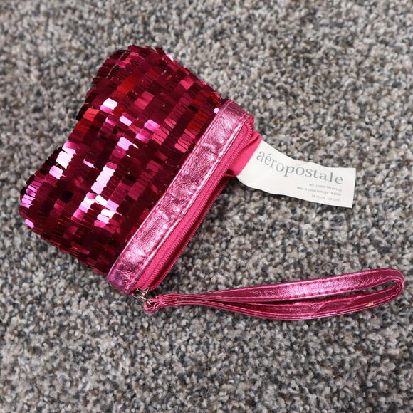 Y2K Aéropostale Hot Pink Sequin Coin Purse Clutch Wristlet - Picture 6 of 7